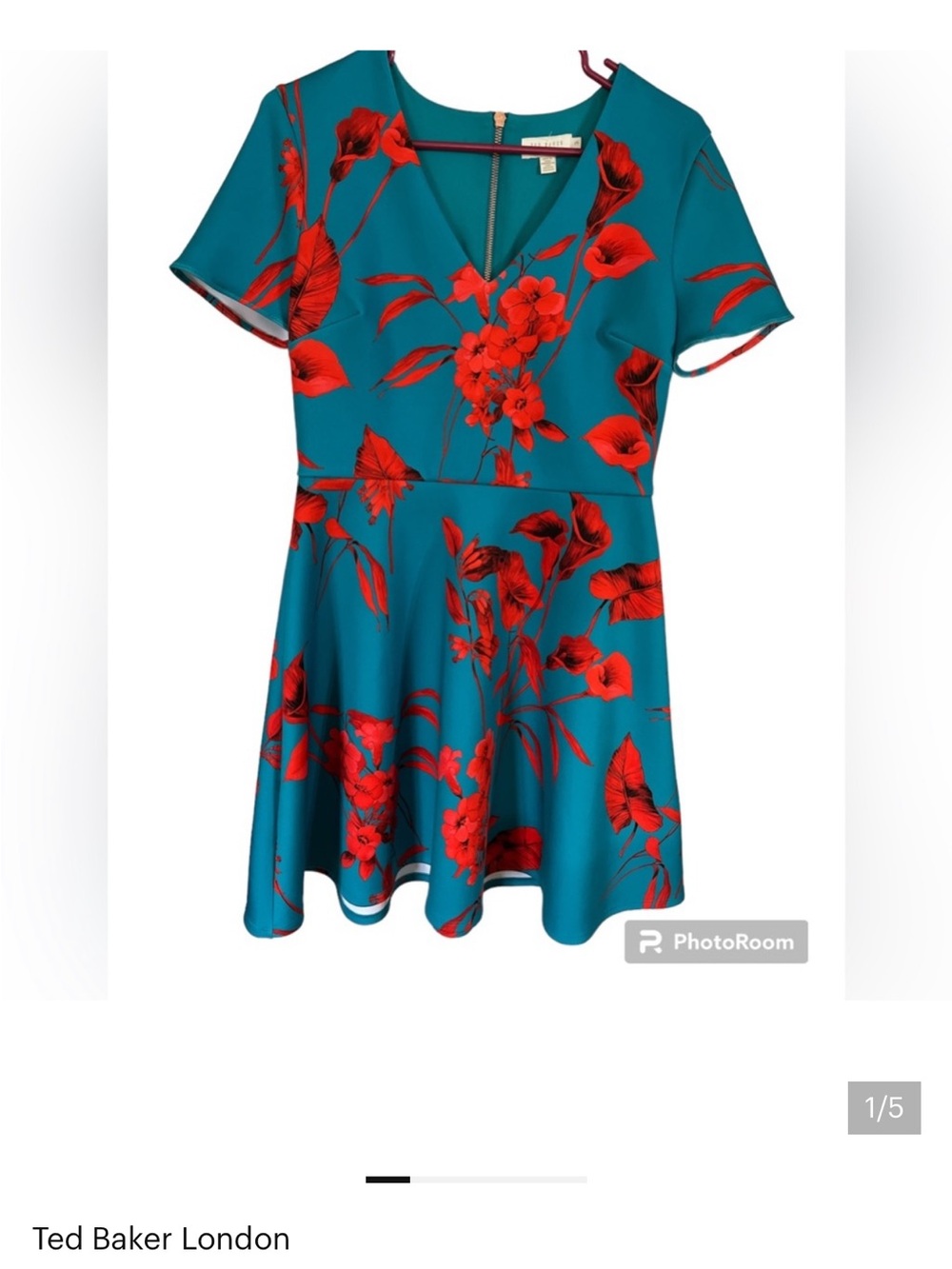 Ted Baker Teal Dress with Red Floral Print